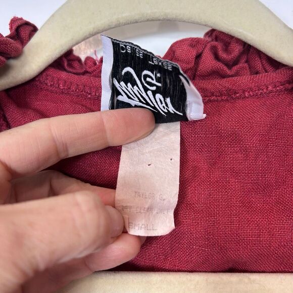 Taylor G Linen Jacket Womens Small Red Button Front Ruffle Trim Lagenlook Coat - Picture 12 of 13